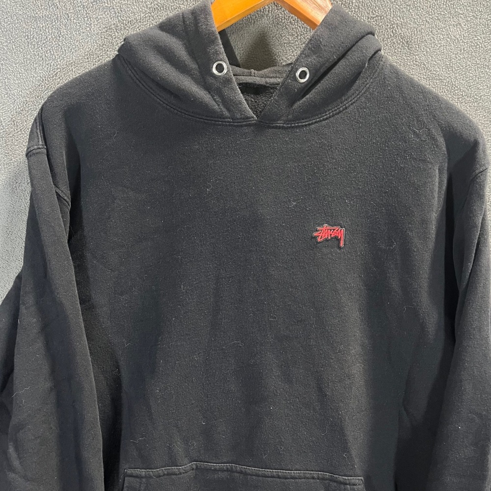 Stussy Mens Black Embroidered Stock Logo Pullover Hoodie Sweatshirt L